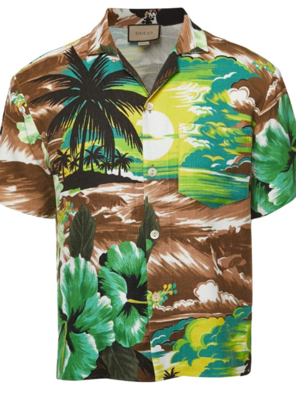Gucci Love Parade Tropical Print Short Sleeve Button-Up Shirt